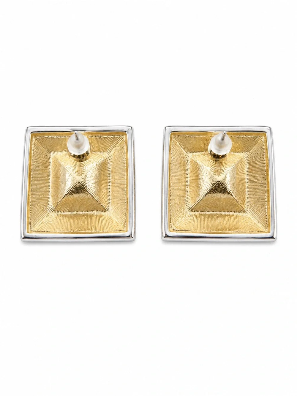 Vintage Gold Tone Blue Cabochon Statement Earrings Heavy Weight Square Studs